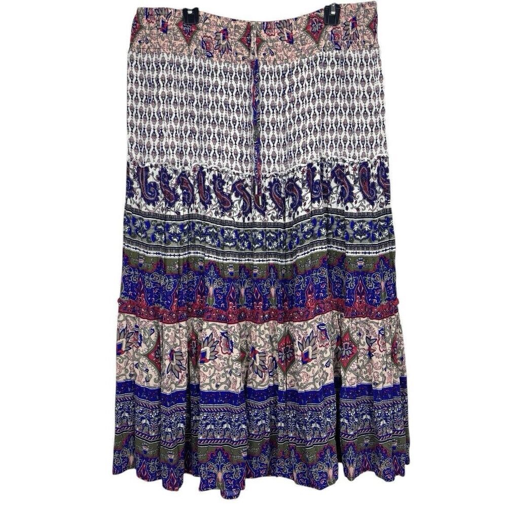 Y2K Westport Boho Fairy Paisley Tiered Maxi Skirt 2X Multicolor Pull On Flowy